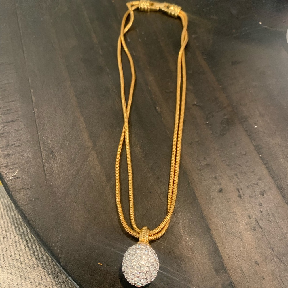 VTG Swarovski gold chain w/ crystal ball pendant